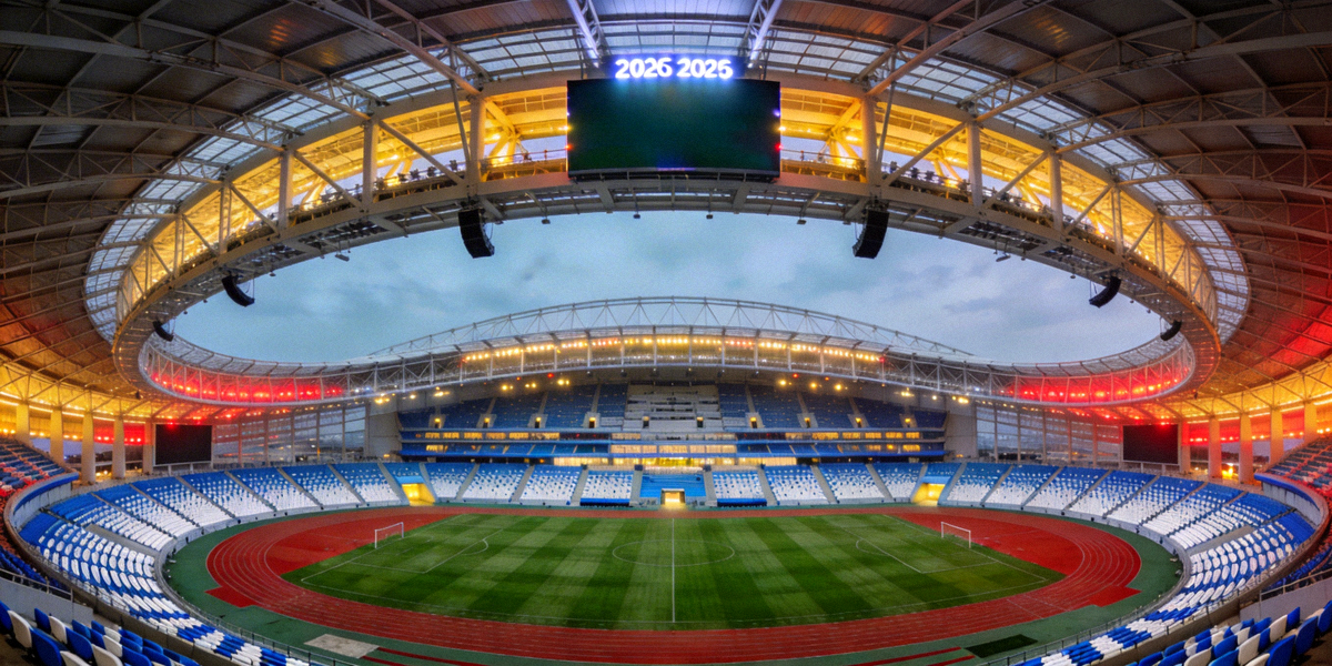 2026世界杯主办城市体育场内部全景 - 宏伟的现代建筑与绿色草坪